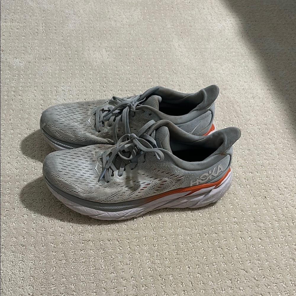 Hoka Athletic Shoes in Gray and Orange